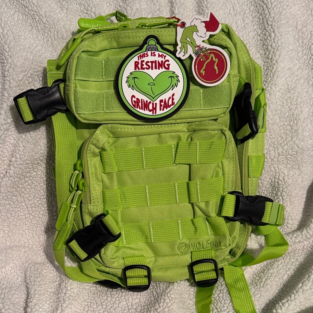 Wolfpak Green Tactical Mini Backpack with Grinch Patch